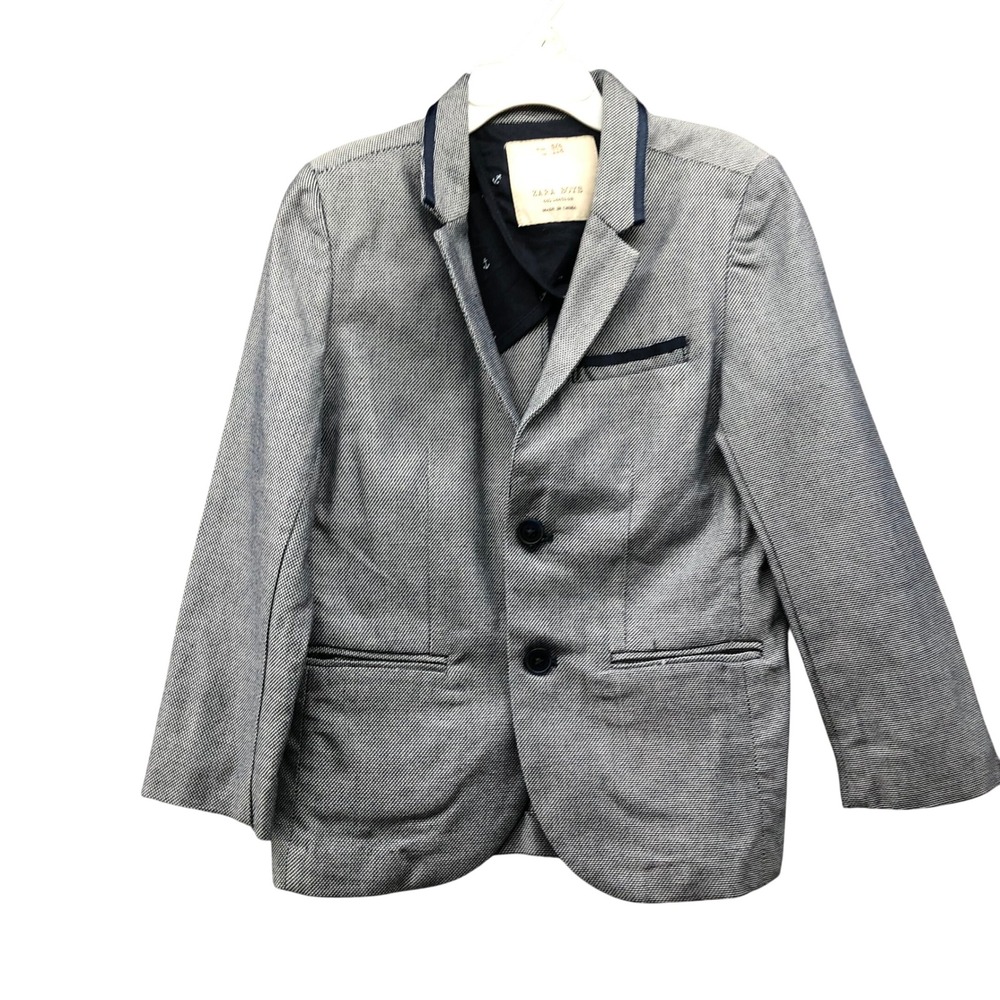 Zara Boys Blazer Jacket‎ Size 5/6 Blue White Micro Pattern Suit Sports Coat